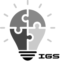 A light bulb graphic made of puzzle pieces, featuring the letters IGS below.